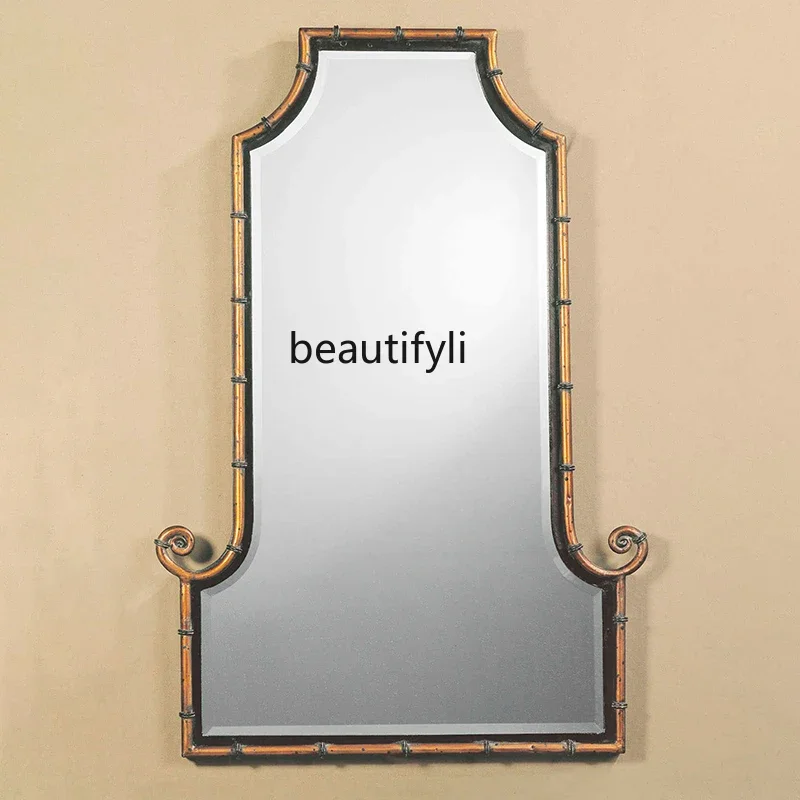 

Neoclassical decorative mirror, retro art full-body full-length mirror, living room entrance dresser wall-mounted mirror H H