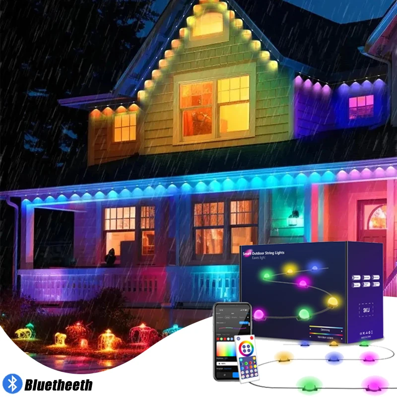 

RGB Eave Light String LED String Lighting Outdoor Courtyard Decorations Waterproof String Lights for Woof Eave Wall Step Lights