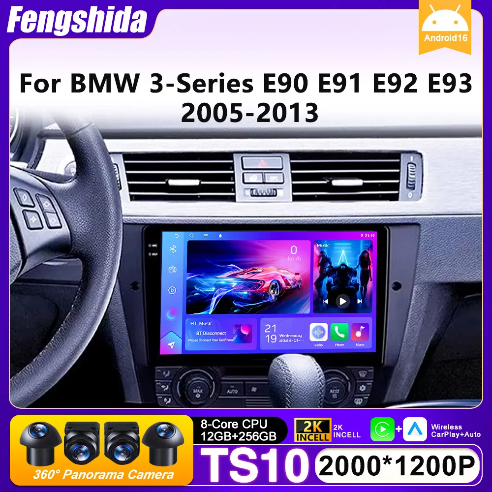 Android 16 Car Radio For BMW 3-Series E90 E91 E92 E93 2005-2013 GPS Navigation Android Auto Carplay Display Stereo WiFi No 2din