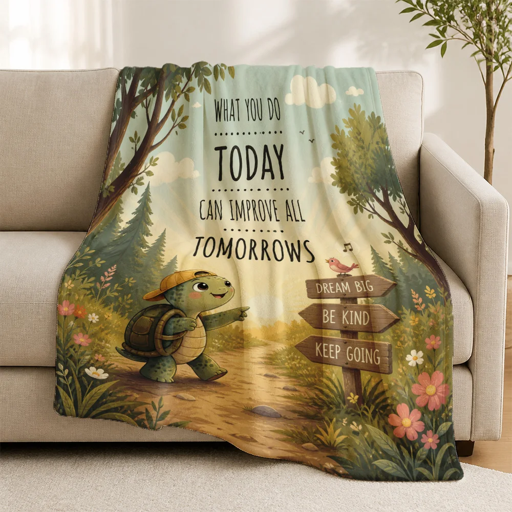 Luxurious Decorative Throw Blanket Sofa Cover Nature Woodland Forest Theme Cute Turtle Inspirational Quote Cozy Gift for Living