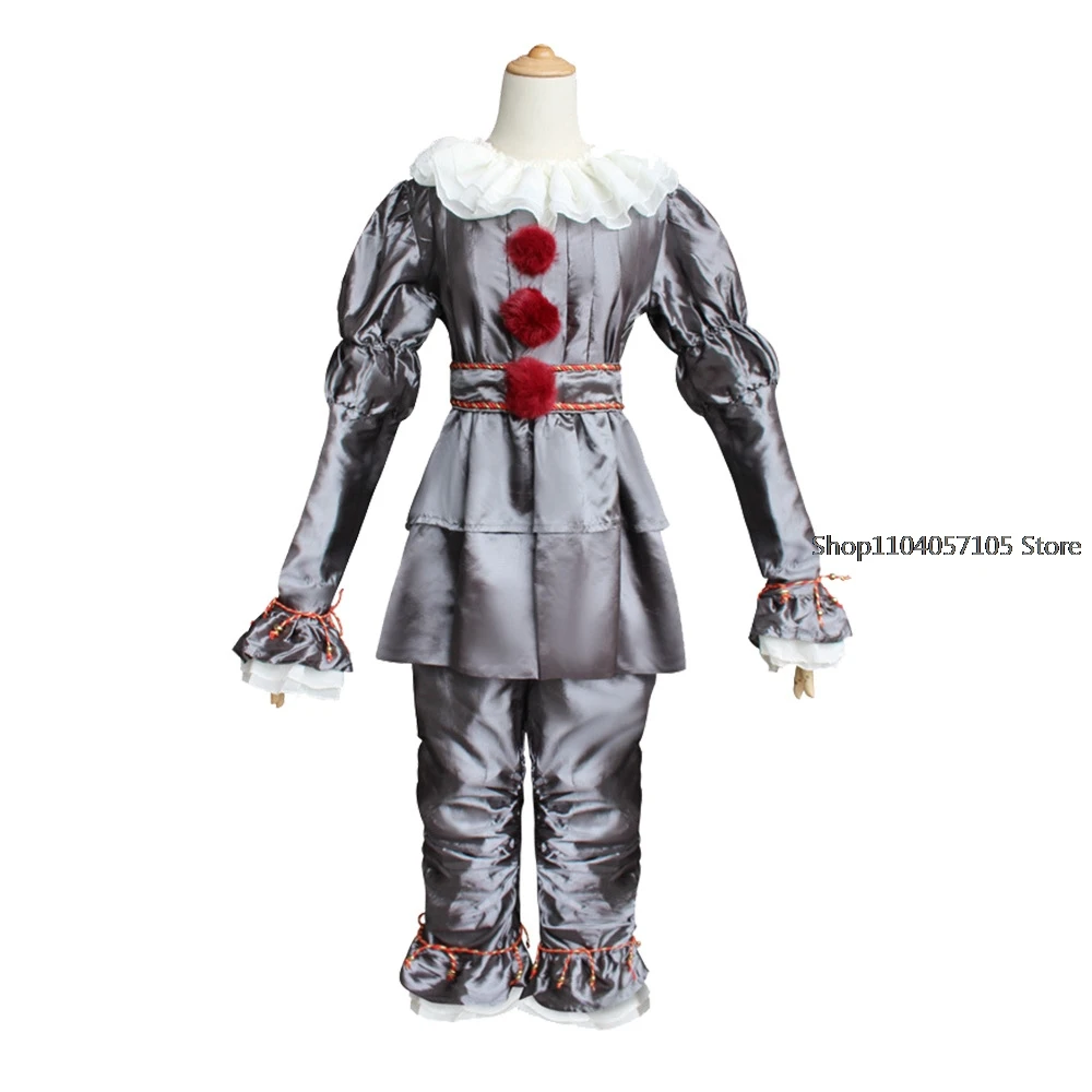 Adults Kids Pennywise Cosplay Costume Stephen Clown Wig Suit Scary Halloween Horror Party Carnival Masquerade Dress Pants Outfit