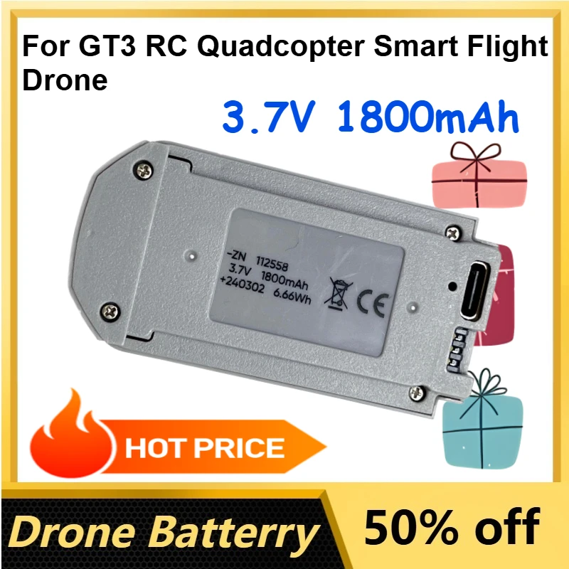 

3.7V 1800mAh Rechargeable LiPo Battery for GT3 RC Quadcopter Smart Flight Drone Replacement Batteries Accessory Parts
