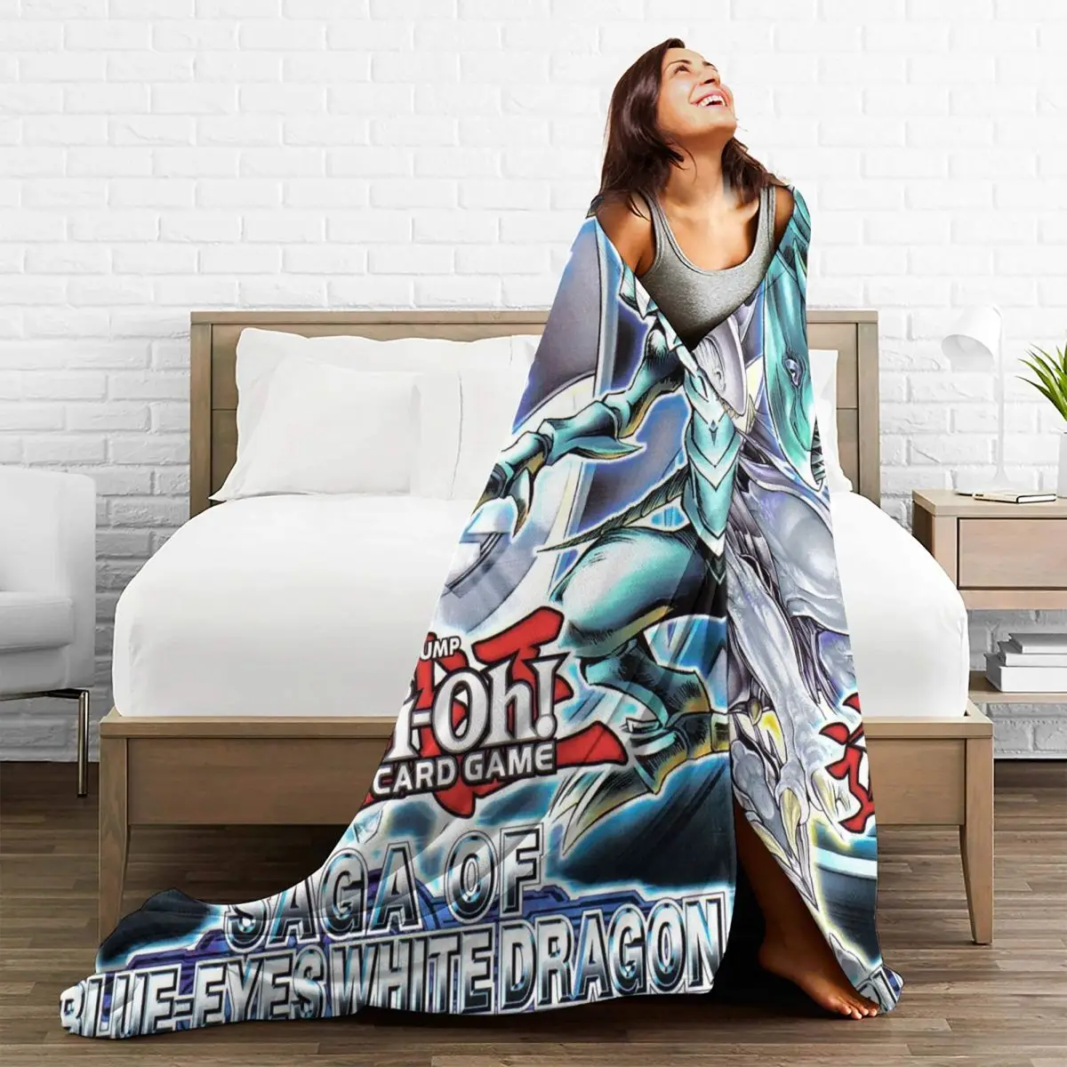 Blue-Eyes White Dragon Japanese Anime Yu-Gi-Oh Blankets Soft Flannel Throw Blanket Bedspread for Living room Travel Home Couch