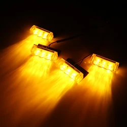 Car Truck LED Bright Flashing Blink Grill Lamp Strobe Lights Amber Yellow 4*3 LED