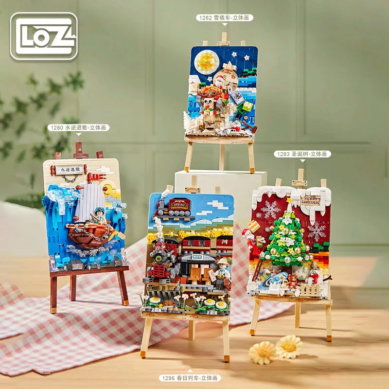 Loz Stereograph Series Spring Train Puzzle Assembling Building Blocks Train Model Desktop Decoration Gift