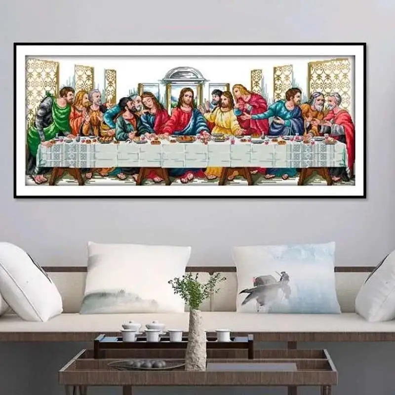 Hand-embroidered Cross Stitch finished  The Last Supper Twelve Apostles Character Living Room Decorative Painting