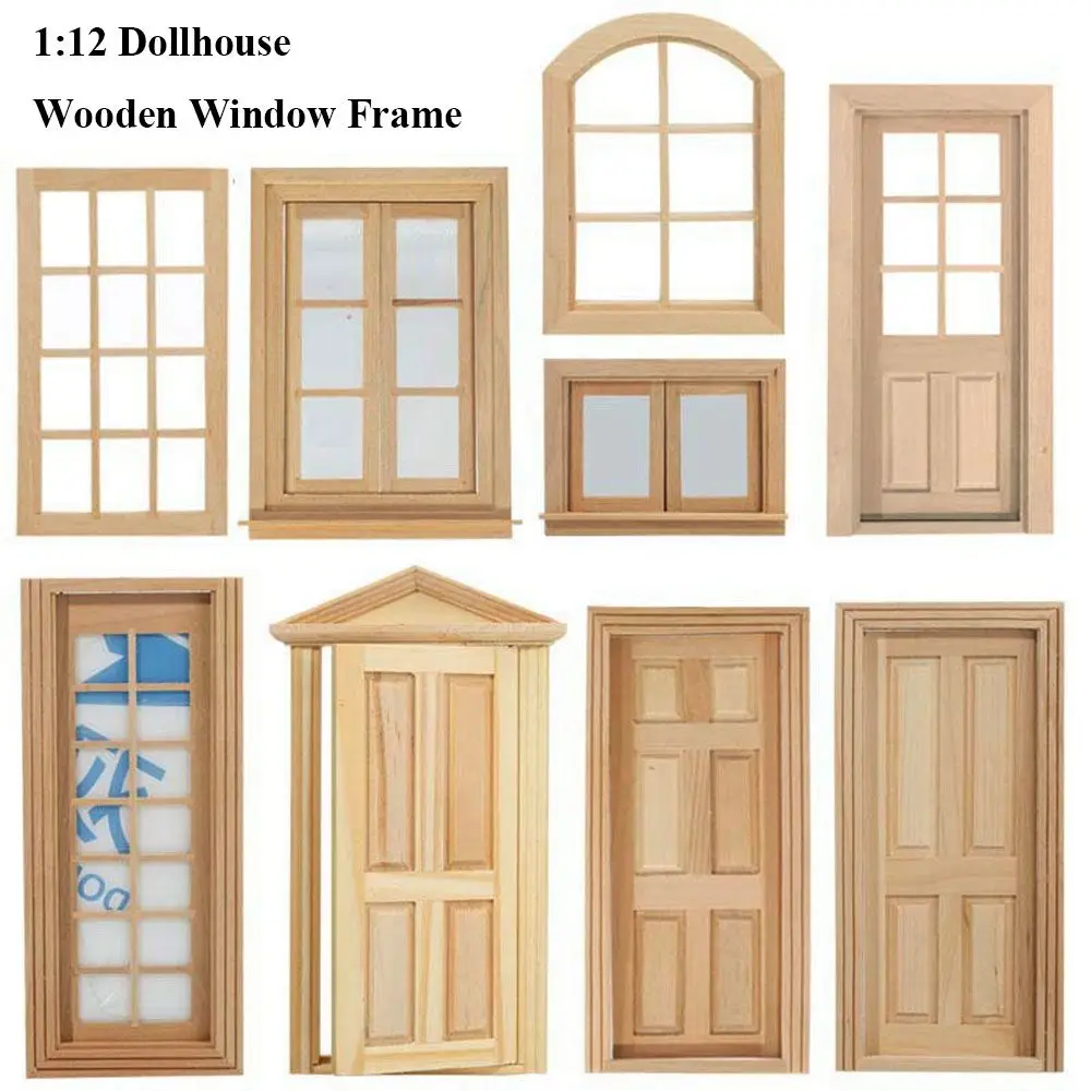 Cute DIY Double Window Miniature  Accessories Glass Plate  House Window  Furniture Wooden Frame