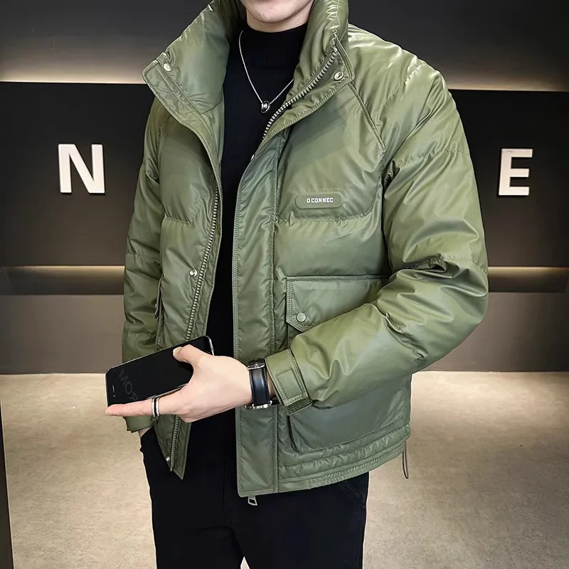 

Легкая белая куртка на утином пуху, мужская зимняя куртка с коротким воротником-стойкой, утепленная теплая куртка-пуховик, мужская куртка-пуховик из искусственной кожи JK-128