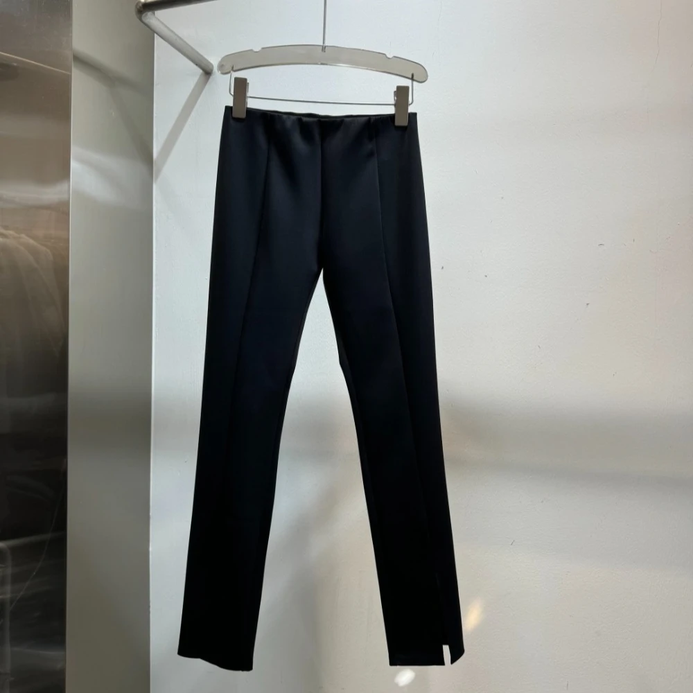

High-waisted Stretch Black Front Slits Skinny Pants