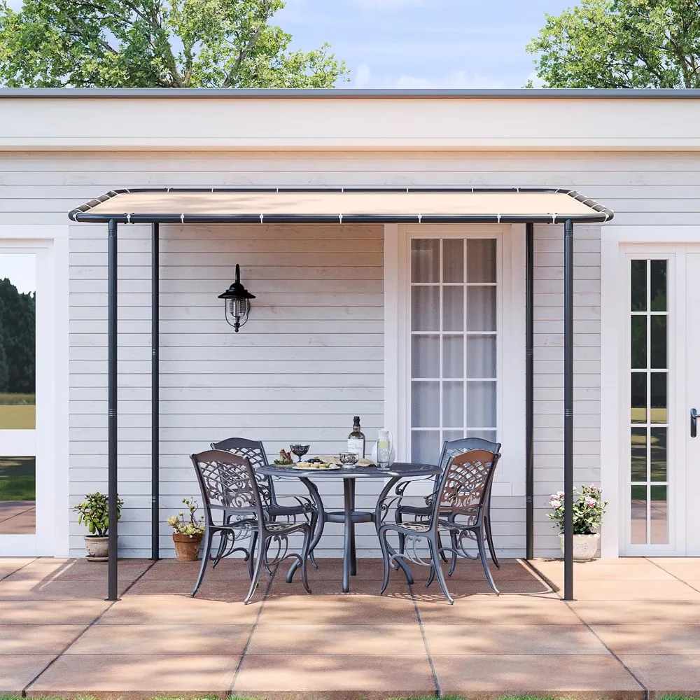 10x6 Lean to Gazebo Outdoor Pergola with Water Resistant & UV-Resistant, Wall-Mounted Canopy Sloped Roof Awning, Customized