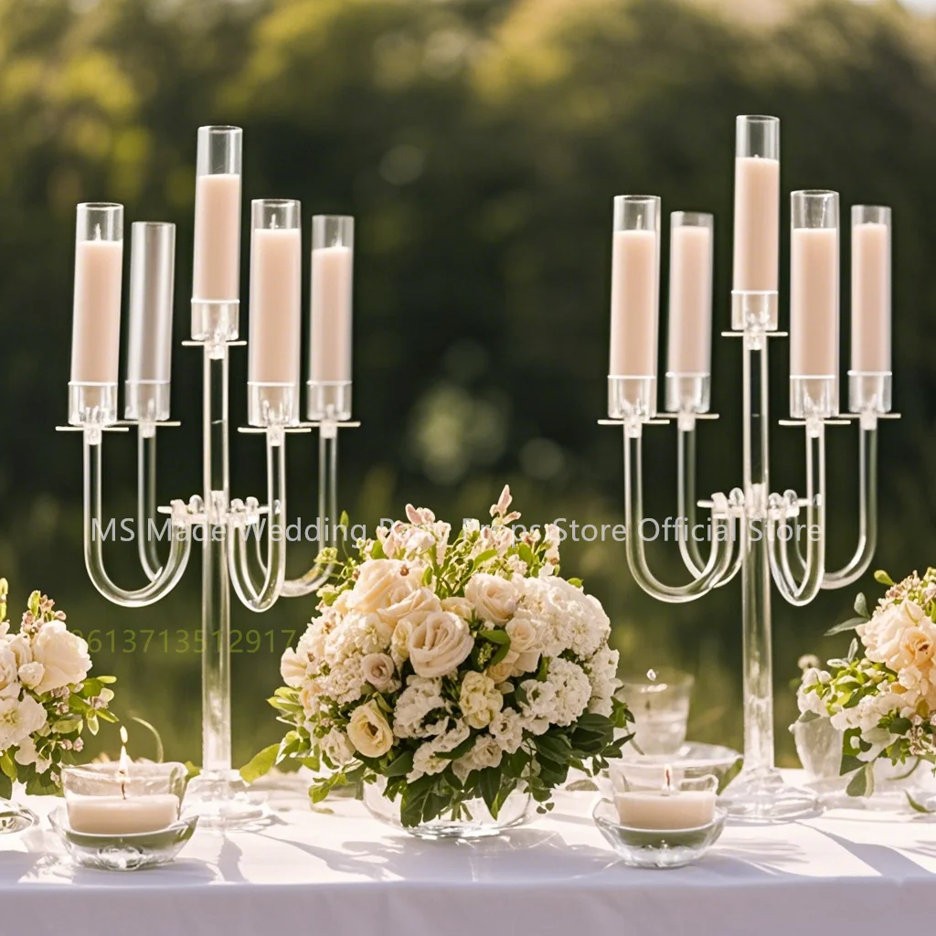 Transparent Acrylic Candelabra Decor. Stylish 5-Arm Candle Holder for Party & Wedding. Clear Candle Stand with Acrylic Charm.