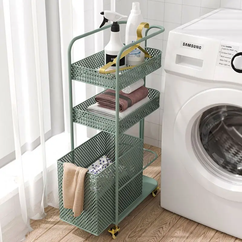 2021 New design kitchen bathroom storage rack with handcart