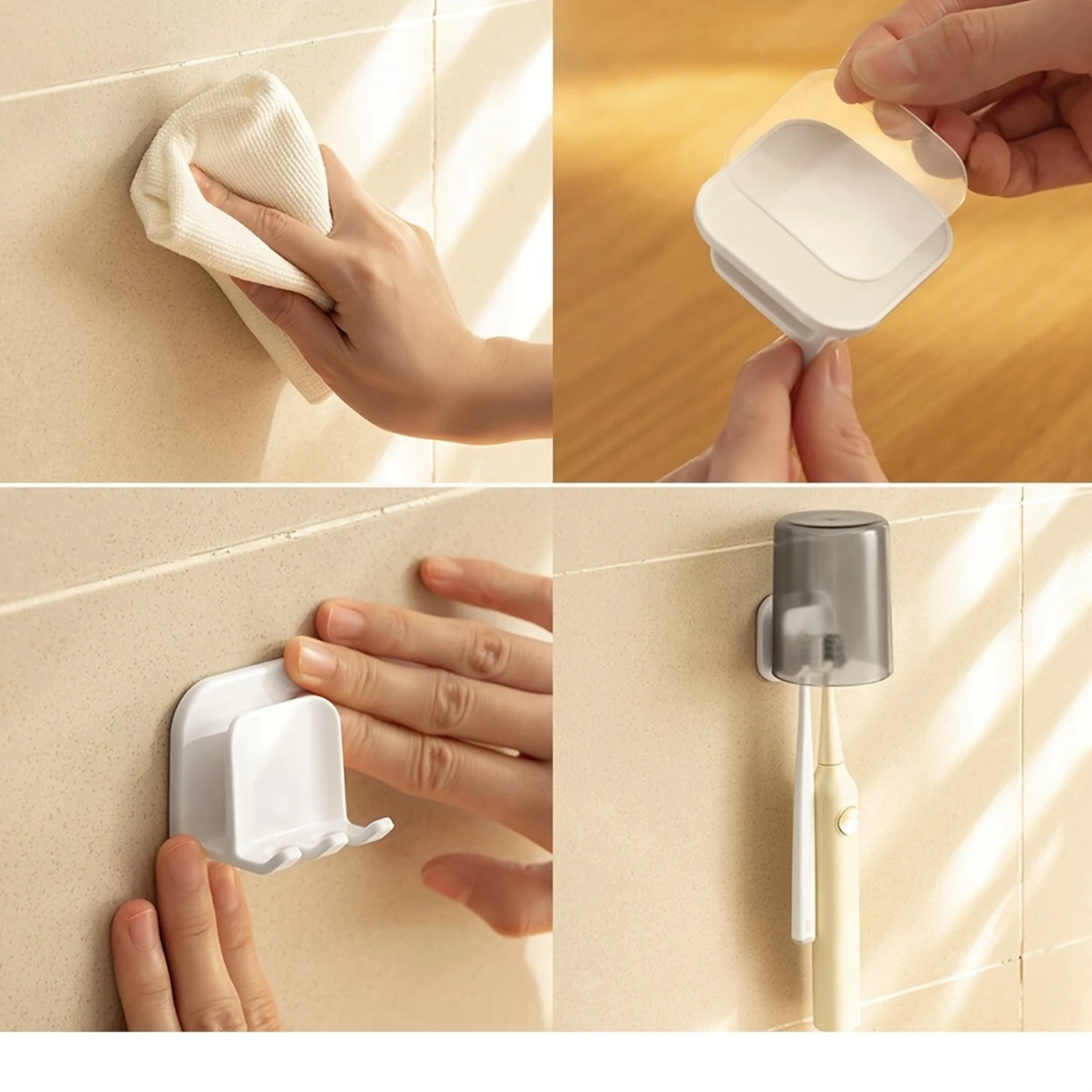 Wall-Mounted Multifunctional Bathroom Organizer - No-Drill  Toothbrush & Cup Holder With Towel Rack, Space-Saving  Solution