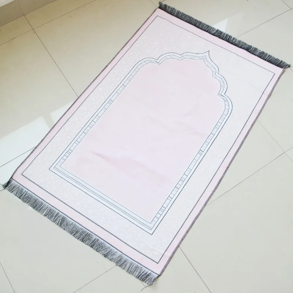 

Ethnic Foldable Prayer Rug Washable Rectangle Living Room Rug with Tassel Non-slip Islamic Prayer Mat