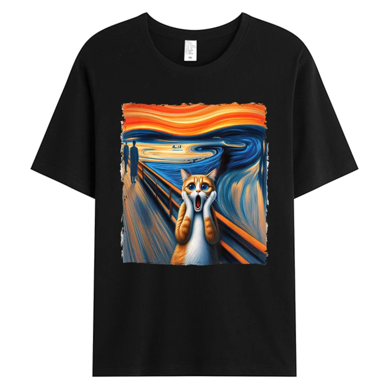 

Scream Cat T-shirt Parody Men's Cotton Fabric Printed Tshirt Holiday Weekend Party Tops Tees Man Clothing Kitty Lovers