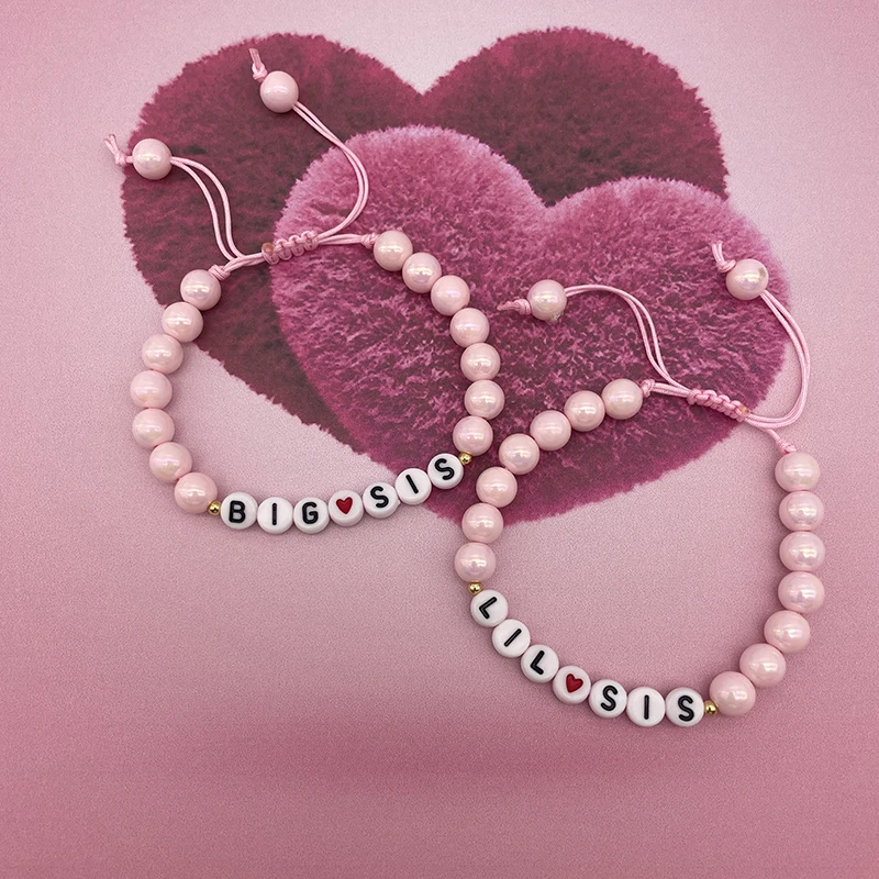 Big Sister Letters Bracelets For Sister Gifts 2023 Fashion Friendship Letter Pink Beads Rope Bracelets Drop Shipping Jewelry