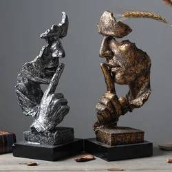 Bronze Silence Is Golden Statue Ornaments Abstract Figure Sculpture Resin Crafts Creative Interior Home Decor Modern Figurines