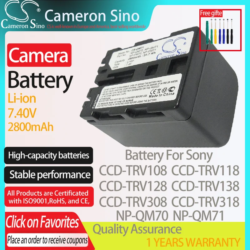 CameronSino Battery for Sony CCD-TRV108 CCD-TRV118 CCD-TRV128 CCD-TRV138 CCD-TRV308 fits Sony NP-QM71 Digital camera Batteries