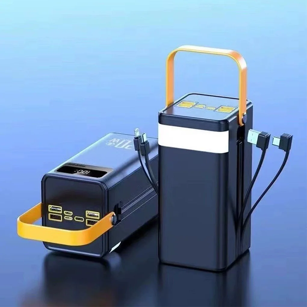 แผงโซลาร์เซลล์ 30000mAh Power Bank 120w ชาร์จเร็วมาพร้อมกับชุดแบตเตอรี่ภายนอกสี่สายพร้อมไฟฉายสําหรับกลางแจ้ง ﻿