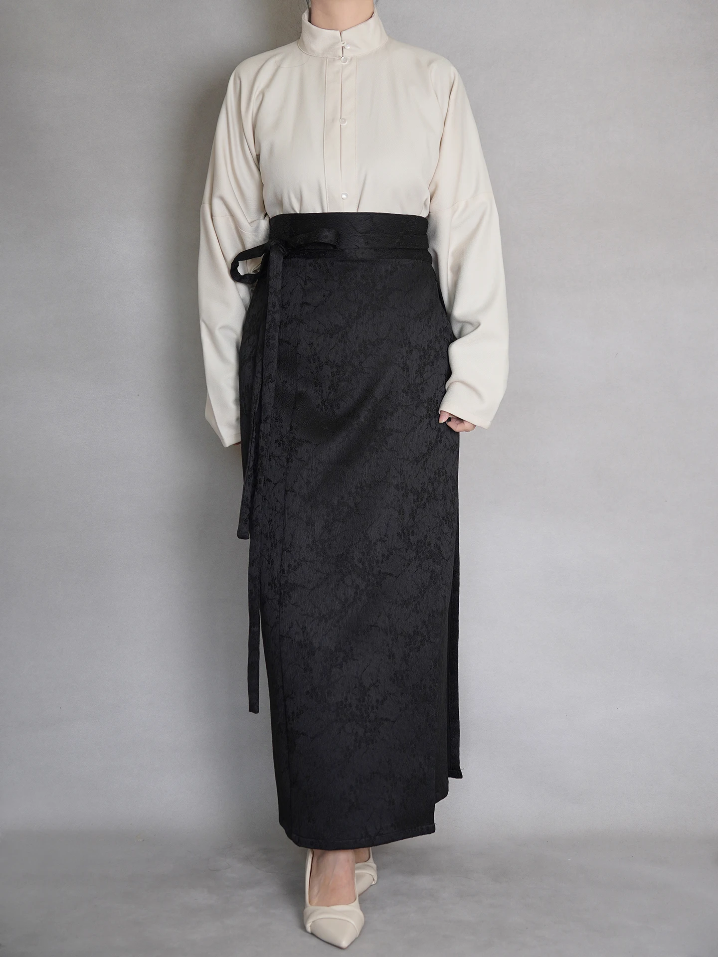 

Однотонный вышитый комплект Ханьфу в стиле династии Сун: юбка и топ из двух частей для офиса и повседневной носки, коллекция осень-зима, рабочая одежда