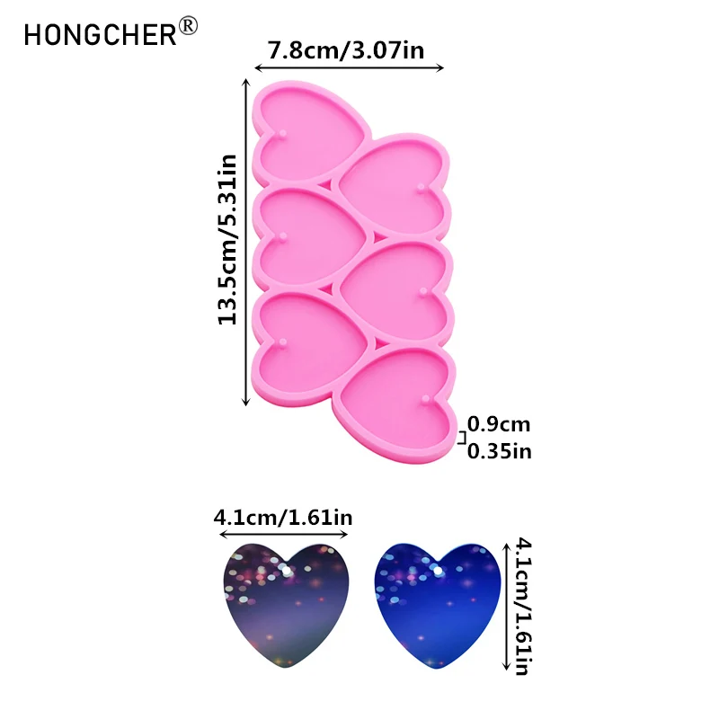 Shiny Mirror Love Epoxy Resin Silicone Mold DIY Earrings Necklace Pendant Keychain Bag Jewelry Decorative Pendant Drip Molds