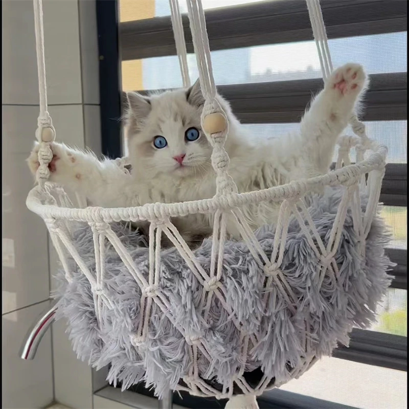 

130x40cm Cat Hammock Hanging Swing Cat Dog Puppy Bed Basket Big Macrame House Home Pet Cat Accessories Bearing 20kg