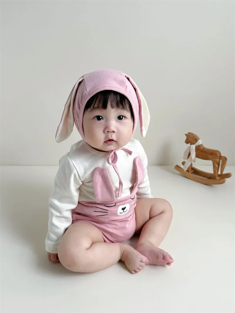 Newborn Baby Girls Clothes Bodysuits Romper Kawaii Bunny Modeling Toddler Jumpsuits Baby Onesie Long Sleeve With Hat Ropa Bebe