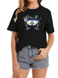 El Salvador Flag Shirt Butterfly Graphic T Shirt T-Shirts For Women Graphic Tees Funny Graphic Tees For Women's T shirt Tee Tops