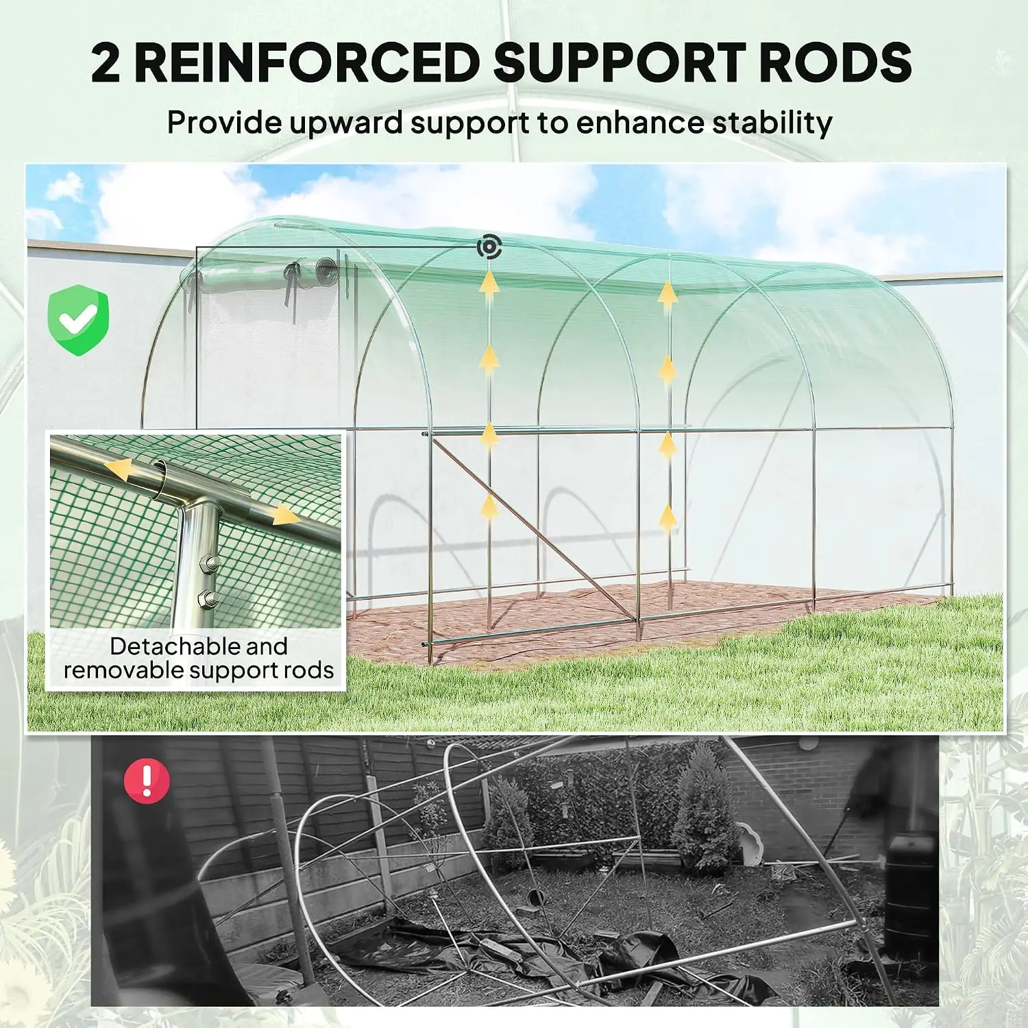 14.6x6.5x6.6ft Hoop Greenhouse with 2 Support Rods for Garden Plant Growing, Customized