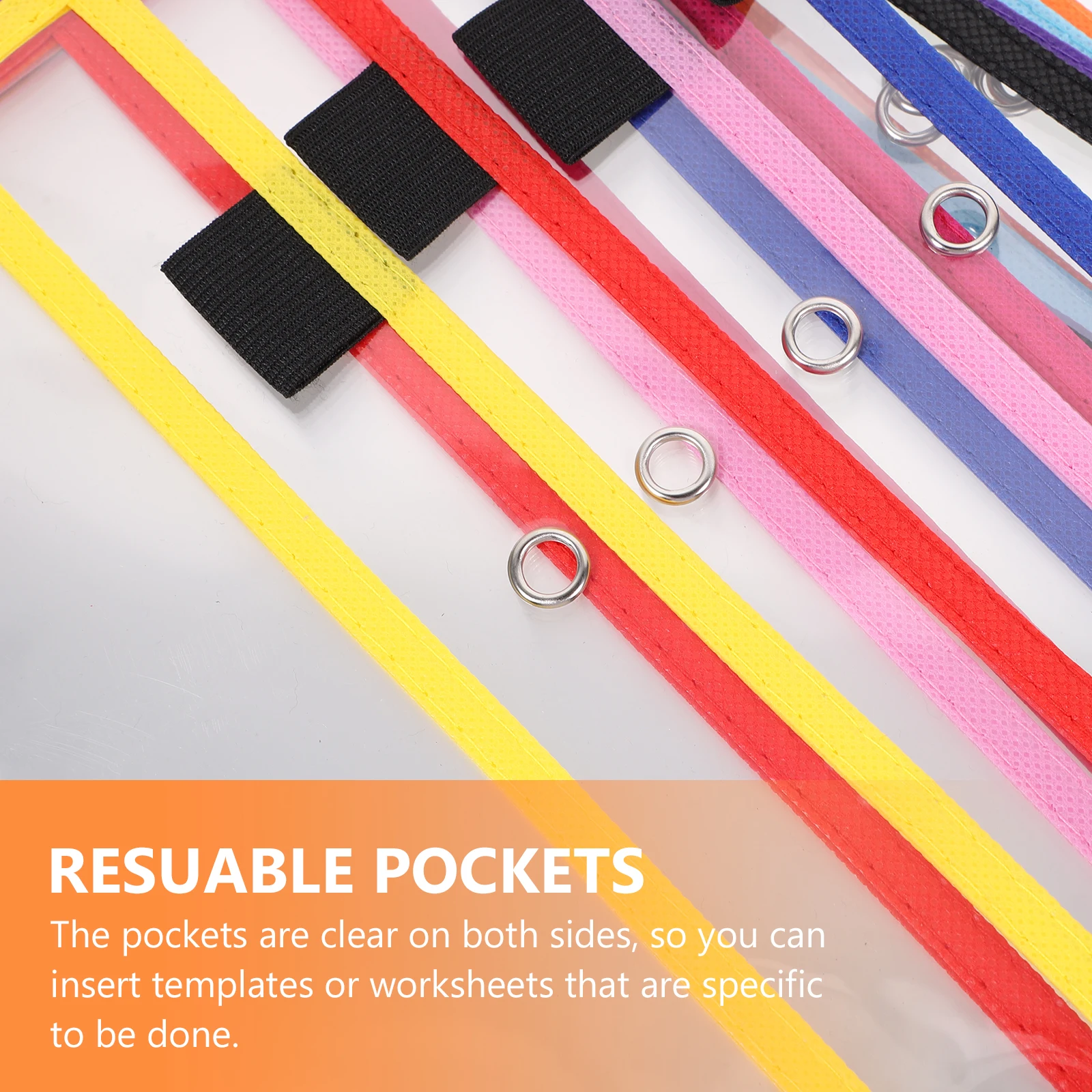 

12Pcs Dry Erase Pockets Reusable PVC Assorted Colors Clear Both Sides for Writing Worksheets School Office Use