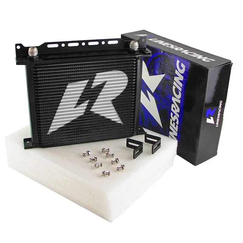 

Universal LR Oil Cooler+Mounting Bracket 30 Row 248MM 10AN Engine Transmission Mocla Style Aluminum Black/Silver