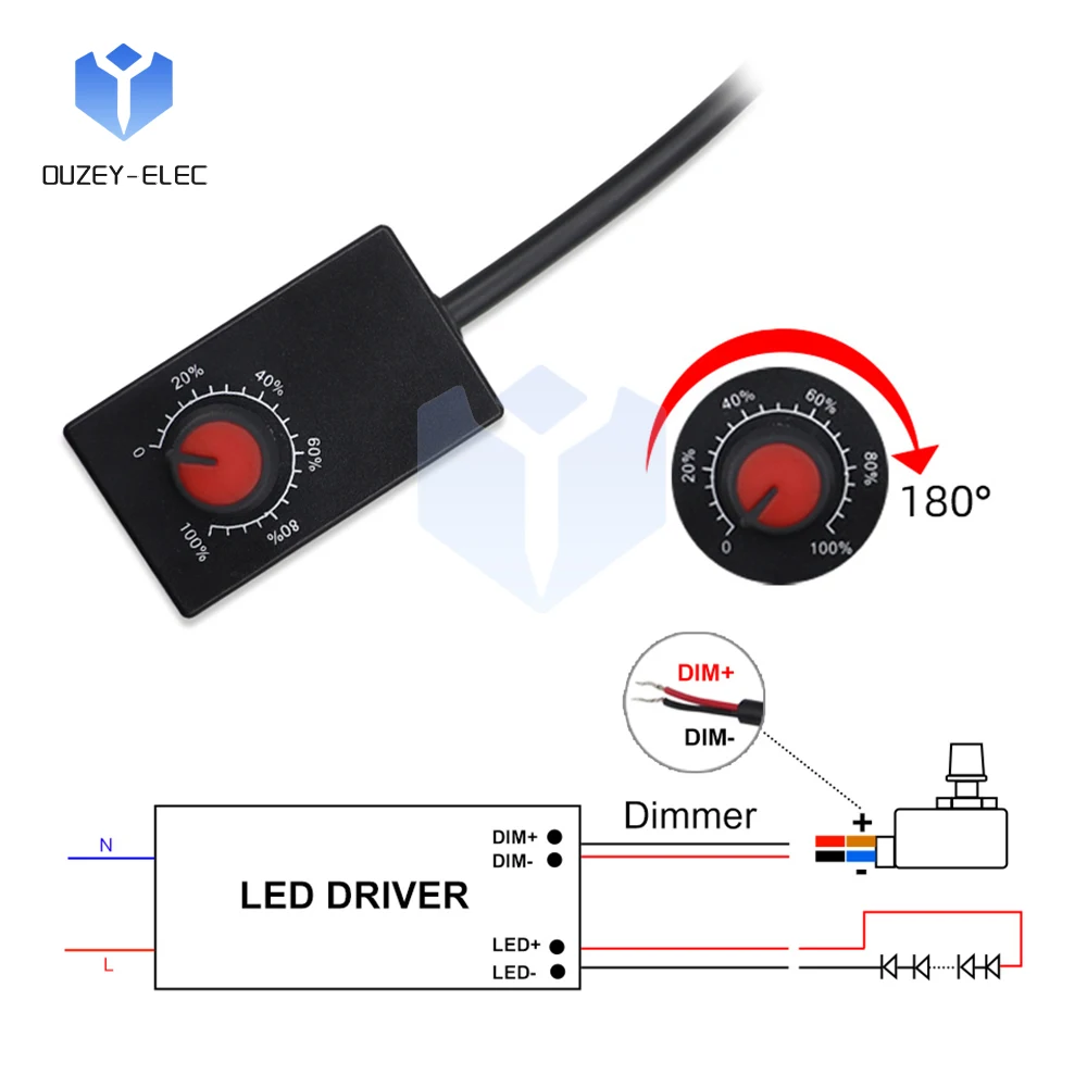 Interruptor giratorio de 0-10V CC, atenuador de luz LED, controlador de ajuste de brillo, 0 ~ 100%, módulo de interruptor LED ajustable