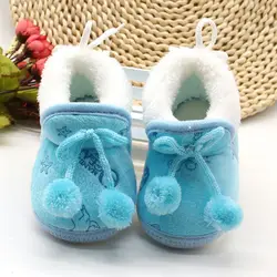 Newborn Baby Cute Plus Cashmere Bownot Slippers Boy Girl Warm Cotton Wool Shoes First Walker Crib Shoes