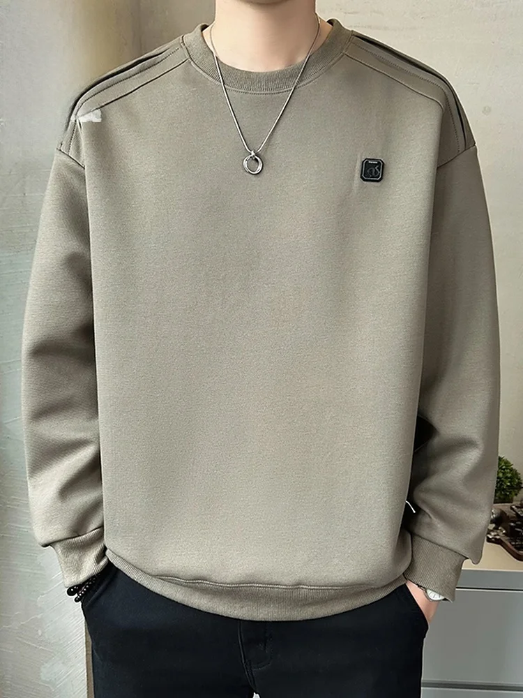 

Мужская повседневная толстовка с длинным рукавом и круглым вырезом, осенняя, однотонная, свободного кроя, из хлопка, устойчивого к сминанию