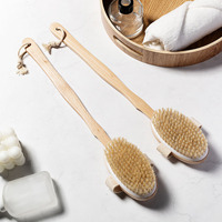 Natural Bristles Detachable Shower Brush Wooden Long Handle Exfoliating Bath Brush Body Scrubber Back Massager Bathing Tools