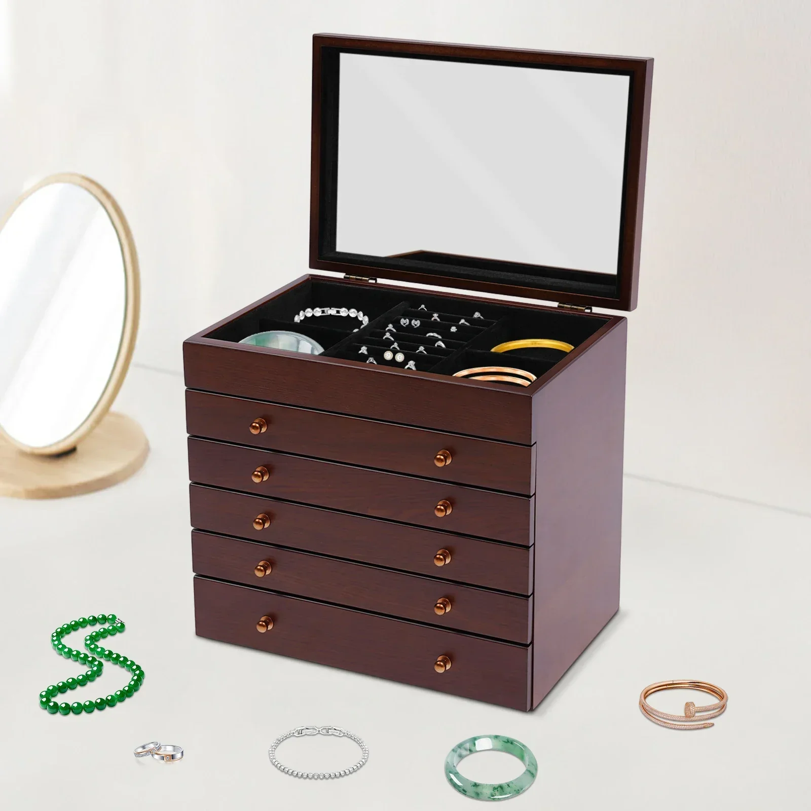 

6-layer jewelry box, jewelry organizer, wooden jewelry case, large box, vintage jewelry box, large brown rectangular box