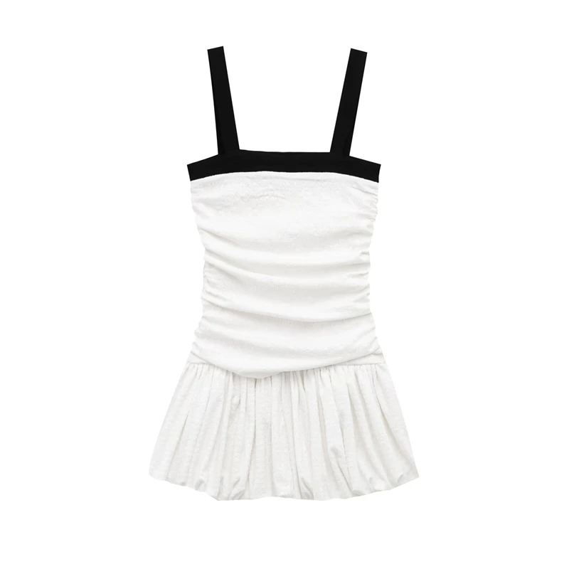 KEYANKETIAN zomer nieuwe dames zwart wit contrasterende kleur onderjurk Amerikaanse retro geplooide patchwork slanke mouwloze mini-jurk