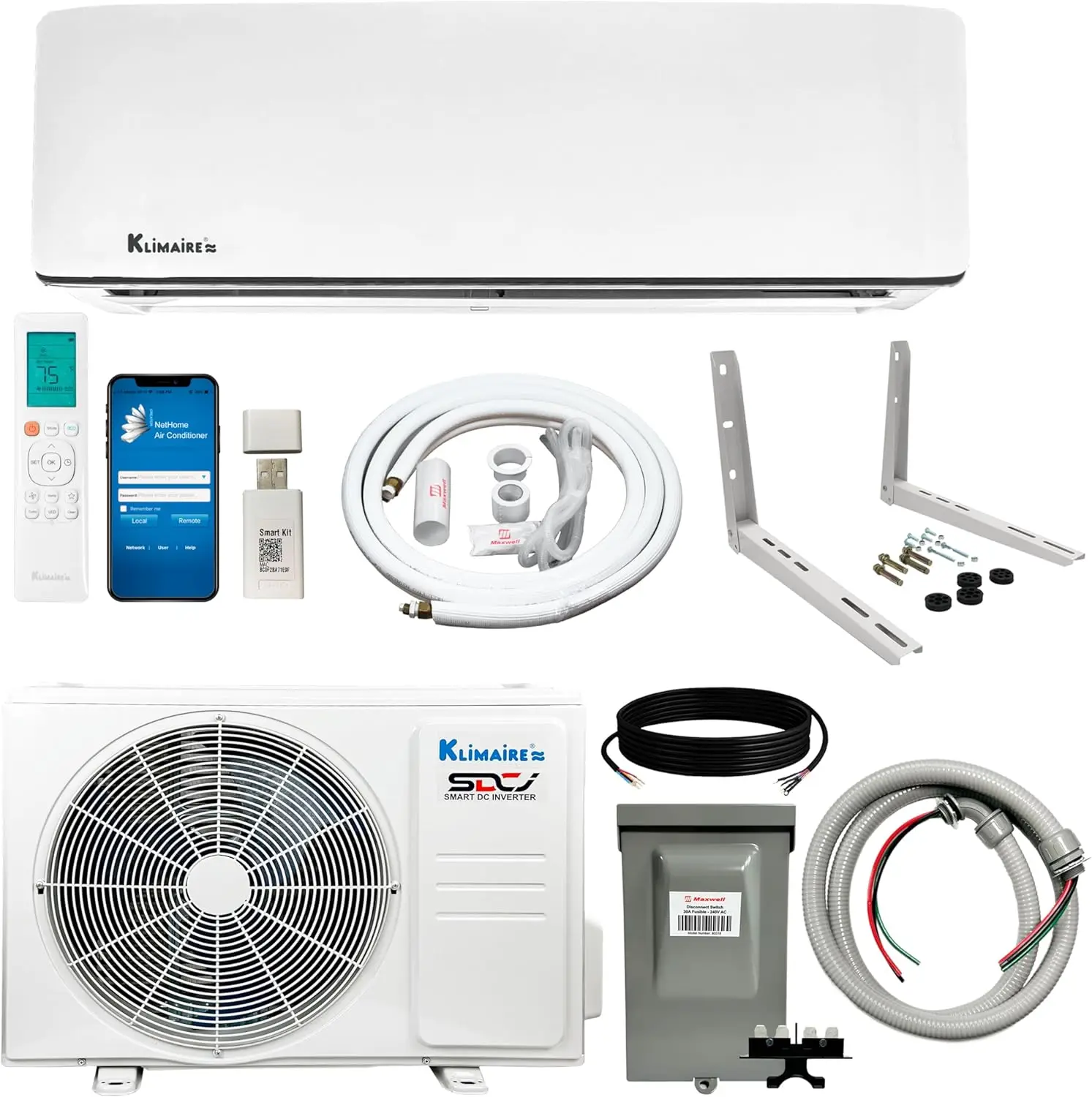 24000-BTU 18.5 SEER2 Ductless Mini-Split Inverter Air Conditioner Heat Pump System with All-Inclusive 16' Installation Kit 230V