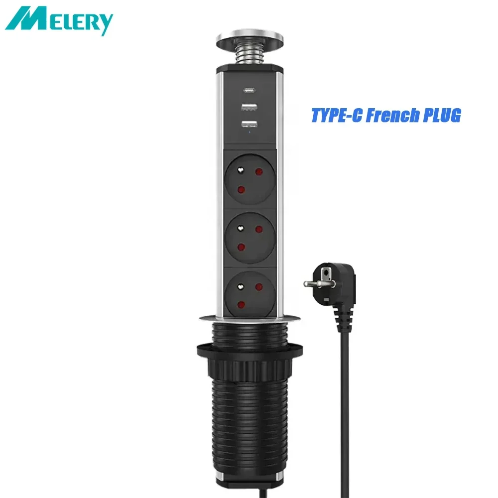 

Французские розетки Melery Type-C, всплывающая розетка, удлинитель, несколько настольных скрытых розеток, USB-порты для зарядки для офиса, дома, кухни