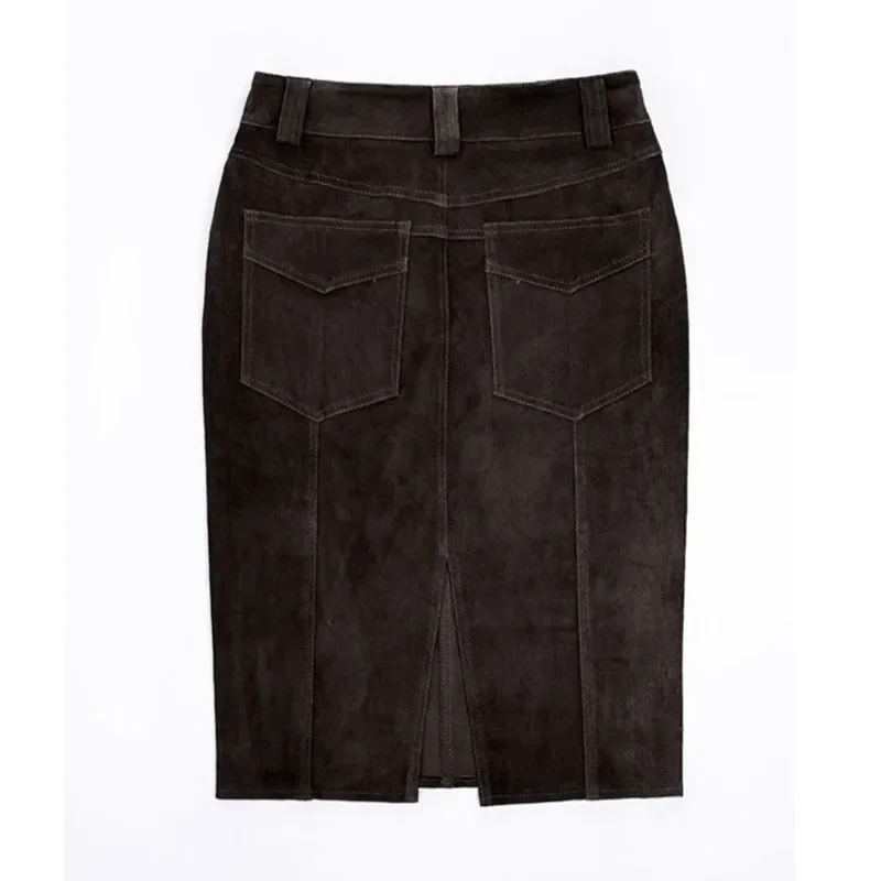 

Luxury Genuine Suede Leather Skirt for Women Super Long Mermaid Style Spring Autumn Fashion Real Sheep Leather Shorts
