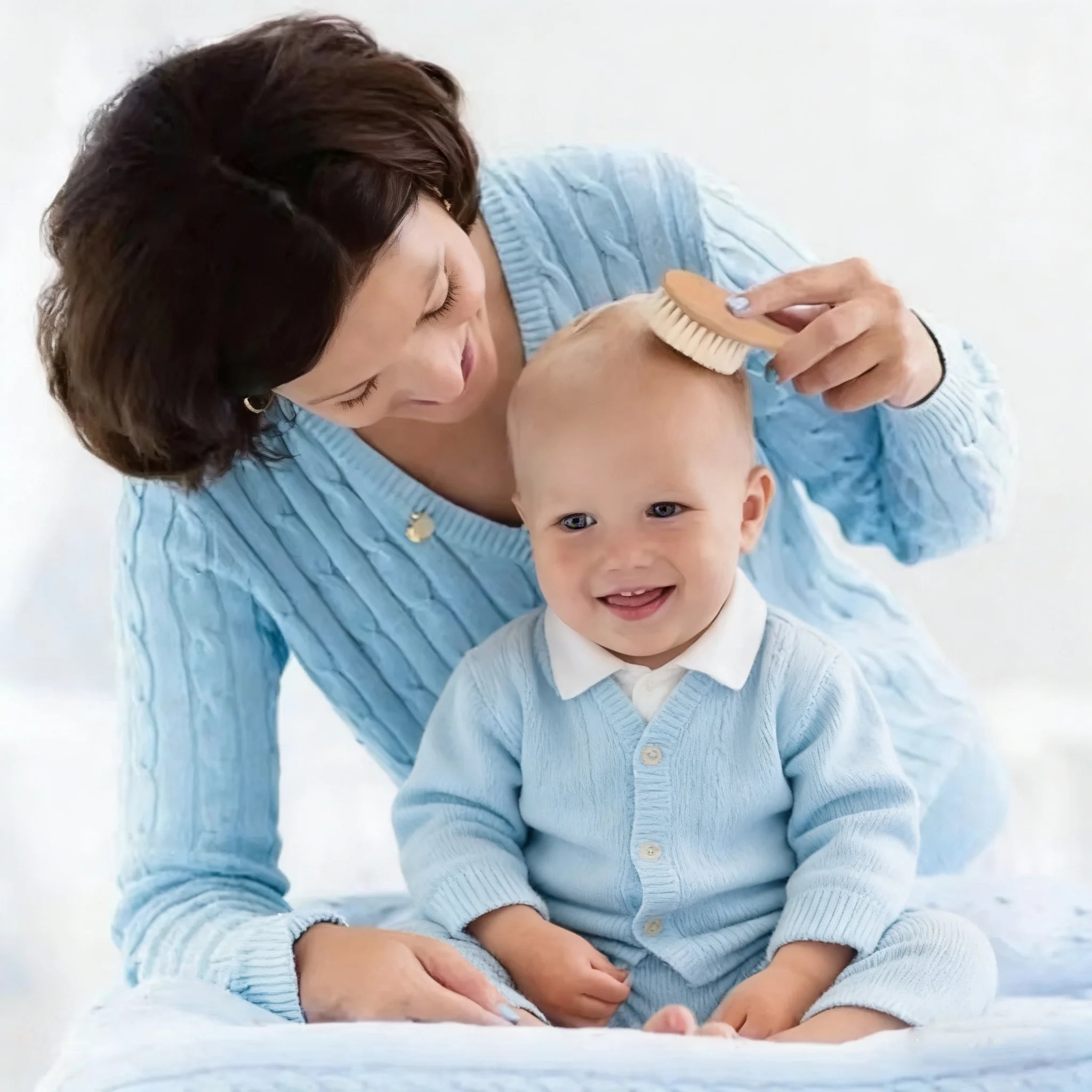 2PCS Newborn Wool Baby Wooden Brush Comb Newborn Hair Brush Infant Head Massager Portable Comb Hair Bath Brush Comb