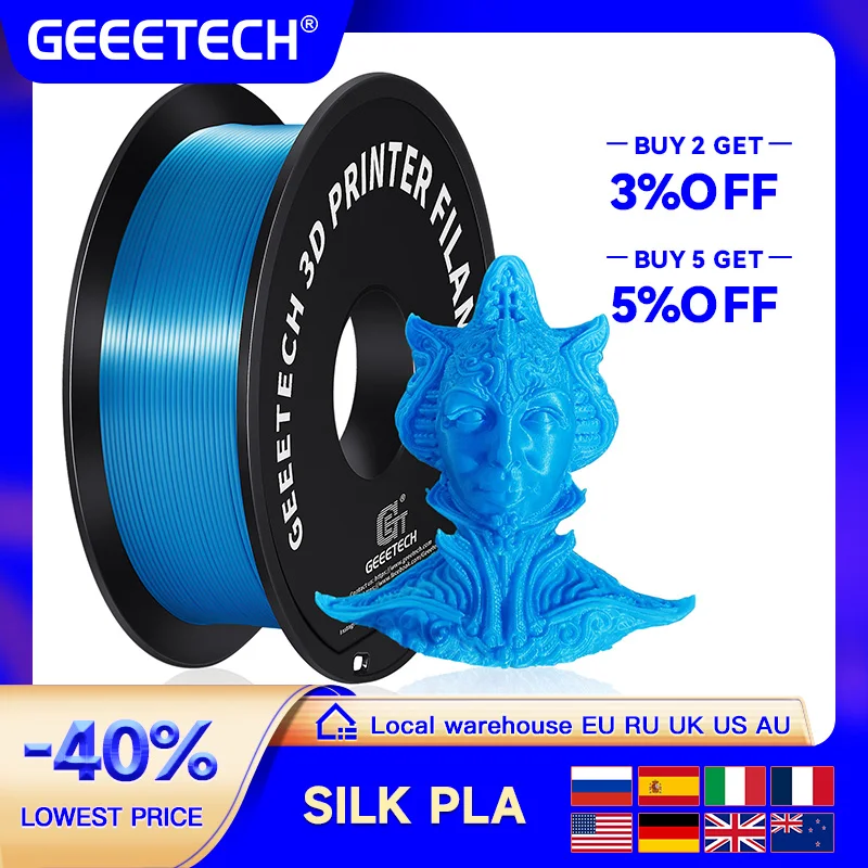 GEEETECH-Hilo de filamento 3d PLA de seda, carrete de 1kg y 1,75mm, Material de impresora 3D, recargas de impresión 3D, entrega rápida, paquete al vacío