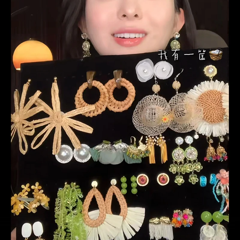 Urlaubs-Feng-Shui-Ohrringe aus Lafite-Gras, frisch, modisch, einfach, vielseitig, klein, beliebtes Ohrschmuck-Accessoire, Geschenk für Frauen