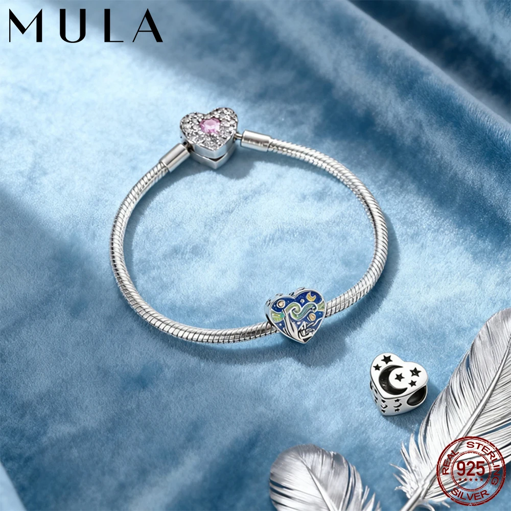 MULA 1PC 925 Silver Van Gogh's Dream Night Light Starry Sky String Charms Fit Original Chain Bracelet DIY Jewelry Gift For Women