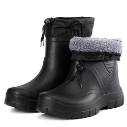 2022 Winter Windproof Cotton Rain Boots Men Warm Light Ankle Rainboots Fashion Black Slip on Rain Shoes Men Waterproof Work Boot