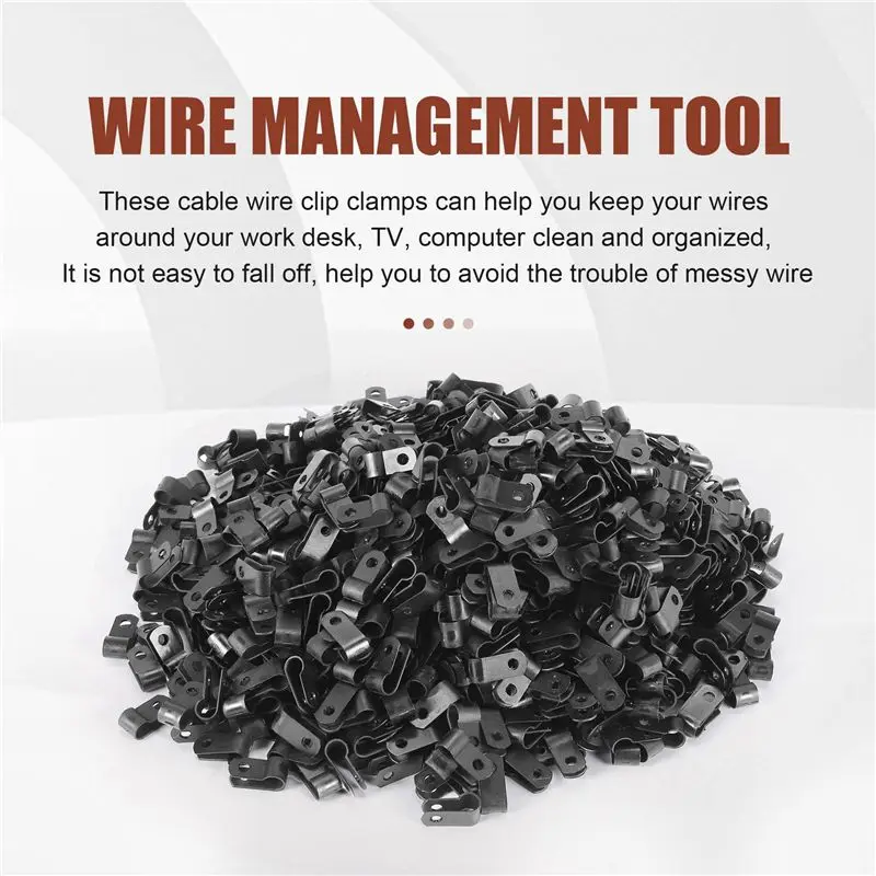 A44I-1000 Pcs 1/4 Inch Black Nylon R-Type Cable Clips For Mounting Indoor Outdoor Rope Light Electrical Wire Clamp Fastener