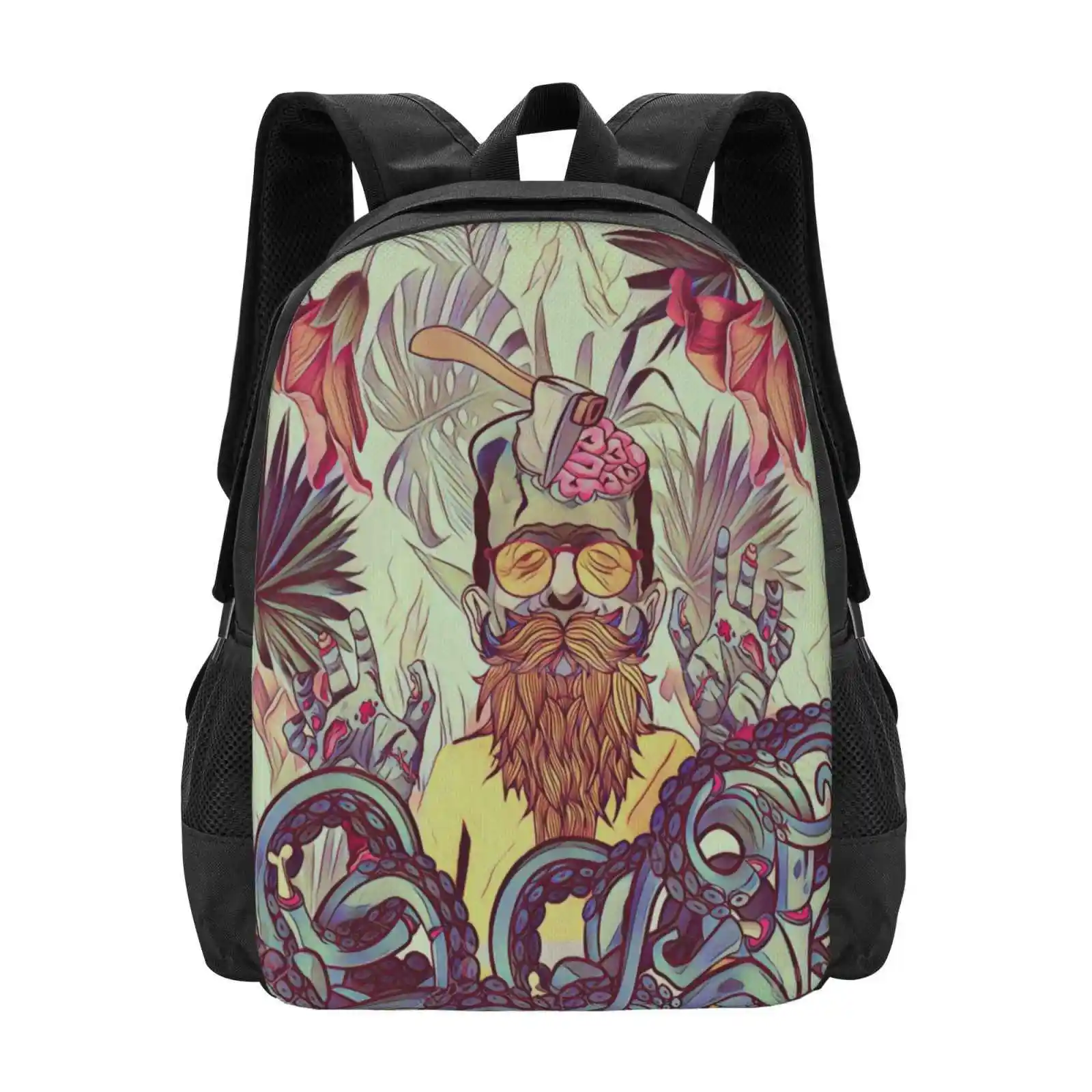 Zombie School Bag Big Capacity Backpack Laptop Cute Cozy Zombie Octopus Tropical Jungle Leaves Leaf Hammer Floral New Abstract