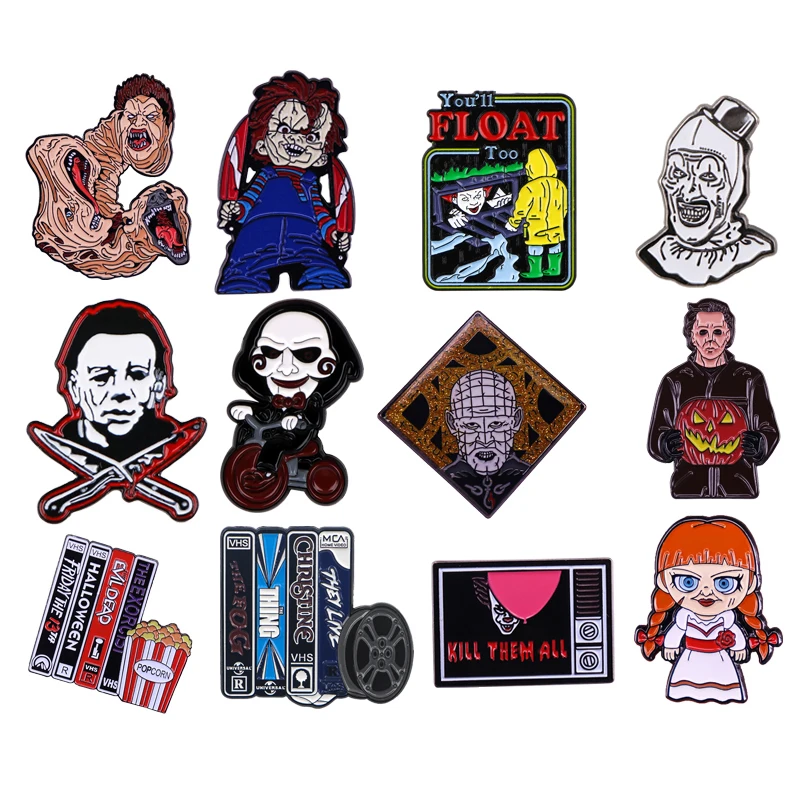 90s Horror Movies Killer Enamel Pins Brooches For Women Men Lapel Pins Badges on Backpack Fashion Jewelry Halloween Gifts