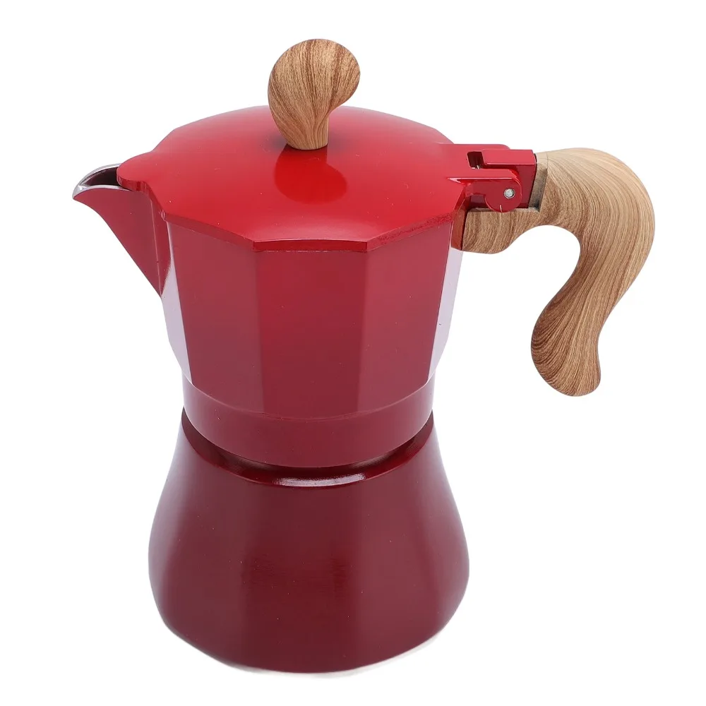 Single Valve Stovetop Coffee Maker 150ml Capacity Red Color Stovetop Espresso Maker Aluminum Material Stovetop Compatible