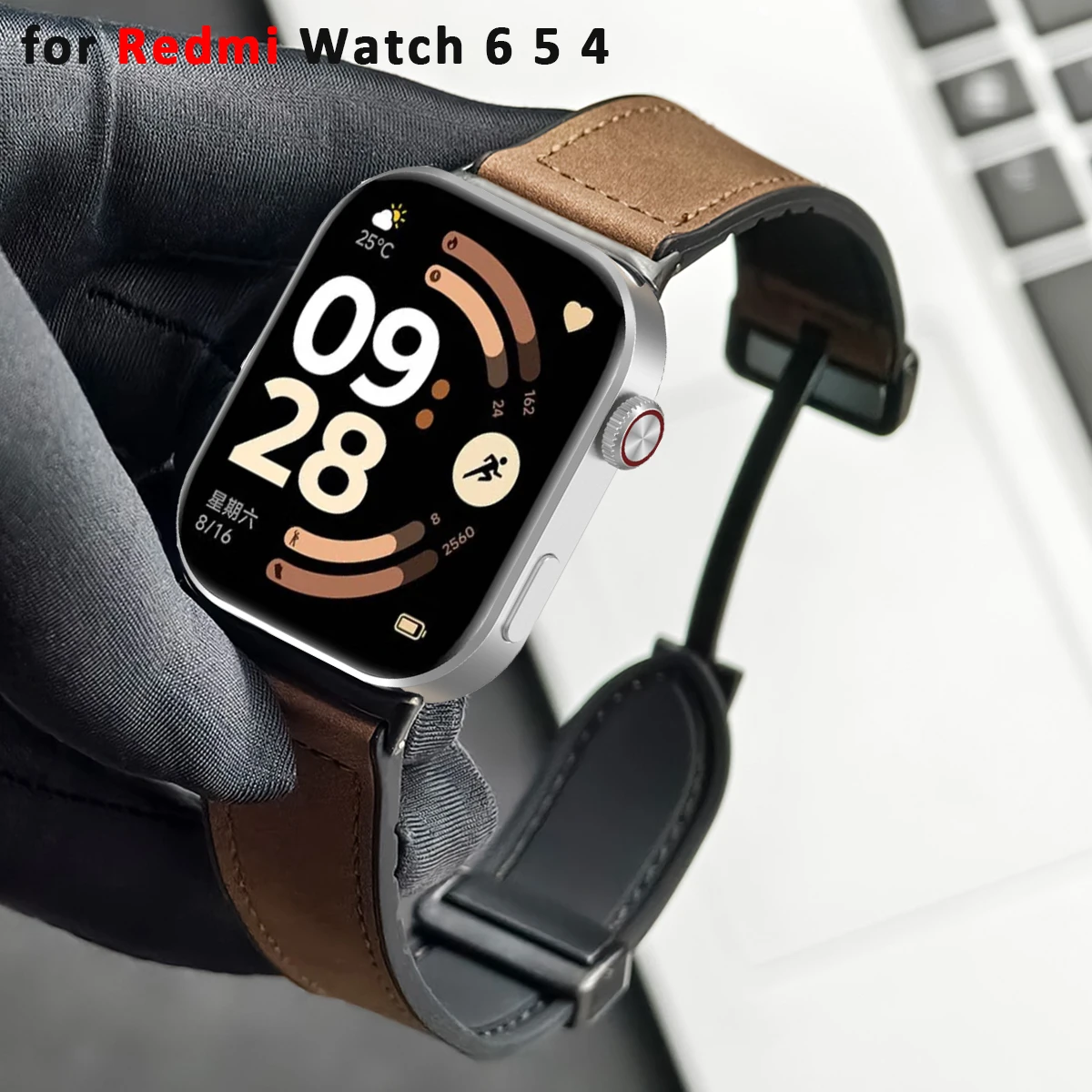 Silicone+Leather Band for Redmi Watch 6 5 4 Strap Magnetic Buckle Bracelet for Mi 8Pro/9Pro/10Pro correa Replaceable Accessories